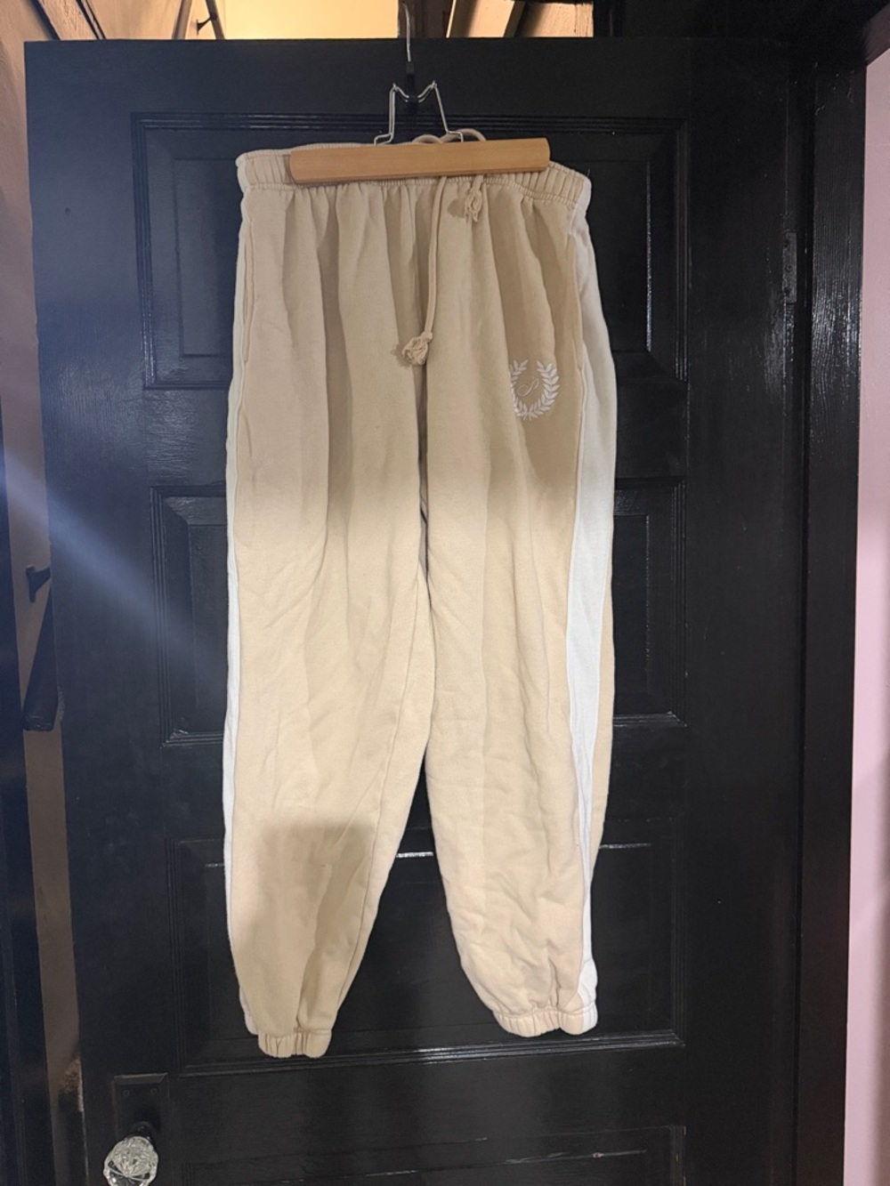 PINK Victoria's Secret Cream Jogger Sweatpants with White Side Stripe